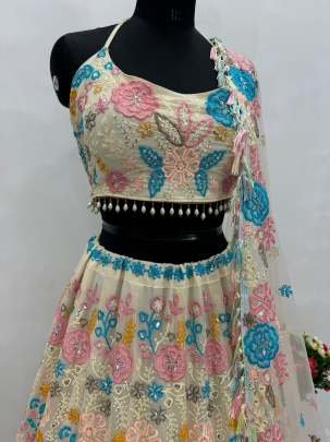 Exclusive Ladies Heavy Embroidery Work Faux Georgette Lehenga Choli With 3 MTR Flair