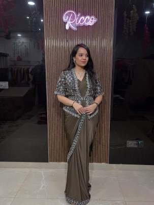 Exclusive Luxury Party Wear Ready To Wear Star Georgette Saree With Designer Koti