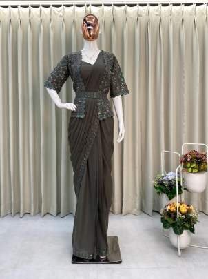 Exclusive Luxury Party Wear Ready To Wear Star Georgette Saree With Designer Koti