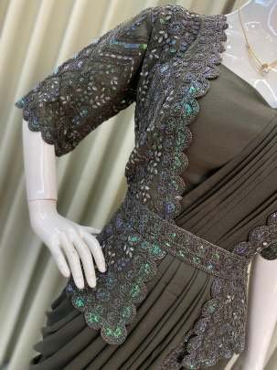 Exclusive Luxury Party Wear Ready To Wear Star Georgette Saree With Designer Koti