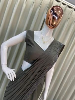 Exclusive Luxury Party Wear Ready To Wear Star Georgette Saree With Designer Koti