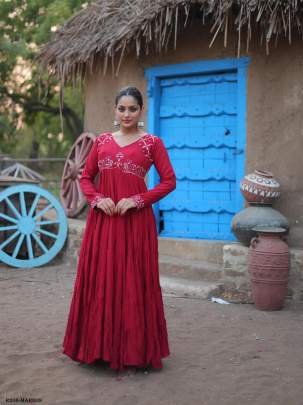 Exclusive Maroon Rayon Navaratri Gown With 15 Mtr Flair