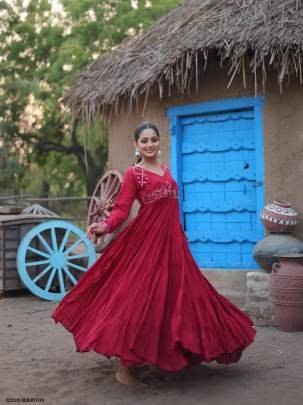 Exclusive Maroon Rayon Navaratri Gown With 15 Mtr Flair