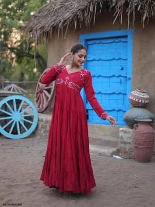 Exclusive Maroon Rayon Navaratri Gown With 15 Mtr Flair