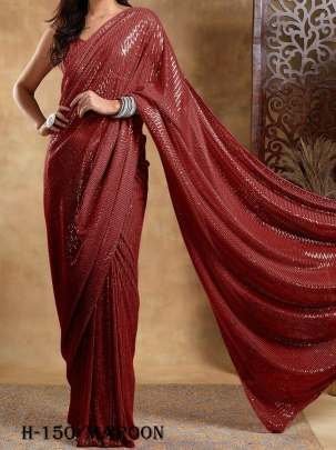 Exclusive Maroon Saree With Sequins Work Blouse