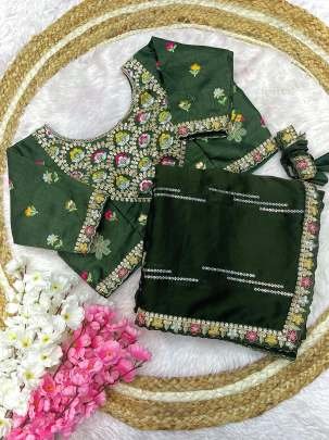 Exclusive Mehendi Multi Work Natural Rangoli Silk Saree With Fancy Stitched Blouse
