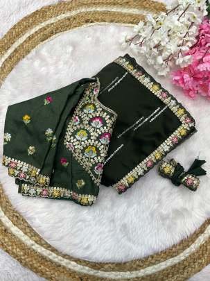 Exclusive Mehendi Multi Work Natural Rangoli Silk Saree With Fancy Stitched Blouse