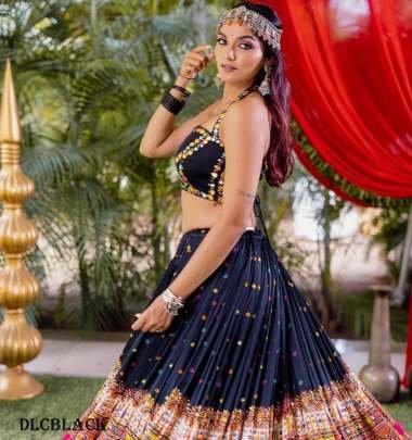 Exclusive mirror with embroidered work Navratri lehenga choli
