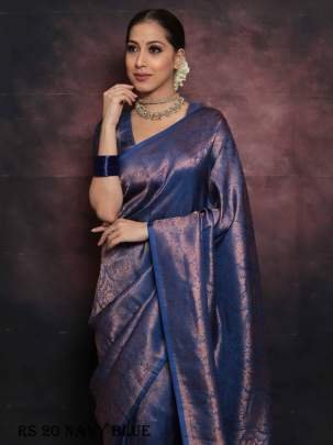 Exclusive Navy Blue Pure Silk Saree With Intricate Brocade Blouse