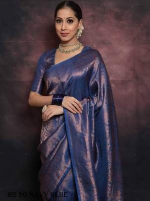 Exclusive Navy Blue Pure Silk Saree With Intricate Brocade Blouse