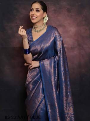 Exclusive Navy Blue Pure Silk Saree With Intricate Brocade Blouse