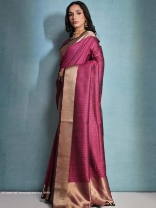 Exclusive onion Soft Banarasi raw silk saree with zari lining pattern
