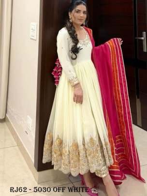 Exclusive Party Wear Off White Gown Set with Fully Stitched Pant and Dupatta