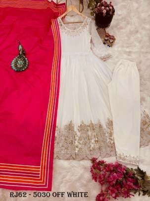 Exclusive Party Wear Off White Gown Set with Fully Stitched Pant and Dupatta