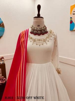 Exclusive Party Wear Off White Gown Set with Fully Stitched Pant and Dupatta