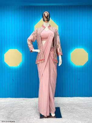 Exclusive Party Wear Peach Ready To Wear Saree