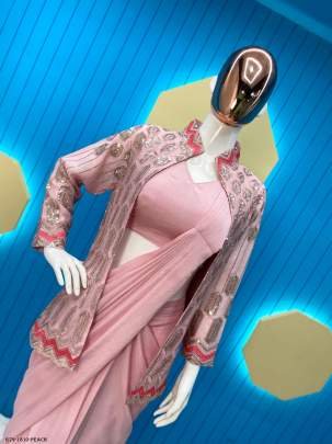 Exclusive Party Wear Peach Ready To Wear Saree