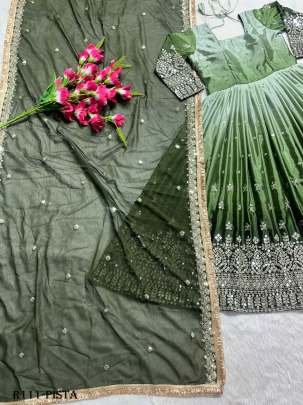 Exclusive Party Wear Pista Readymade Gown With 9MM Sequence And Embroidery Work