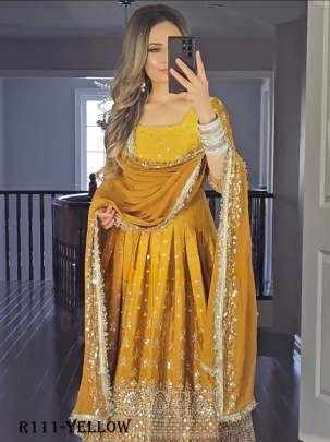 Exclusive Party Wear Yellow Readymade Gown With 9MM Sequence And Embroidery Work