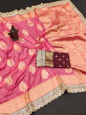 Exclusive Peach Multi Work Khadi Georgette Silk Saree 
