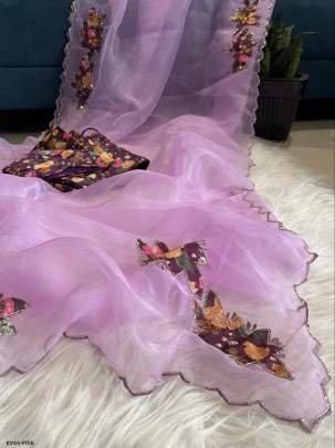 Exclusive Pink Handwork Crystal Organza Saree