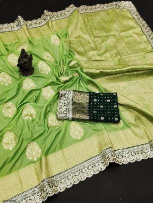 Exclusive Pista Multi Work Khadi Georgette Silk Saree 