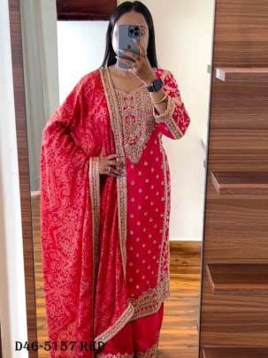 Exclusive Pure Chinon Silk Red Suit Set with Embroidery Sequence Work