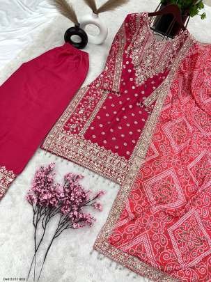 Exclusive Pure Chinon Silk Red Suit Set with Embroidery Sequence Work