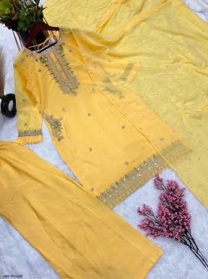 Exclusive Pure Chinon Yellow Suit Set with Intricate Embroidery