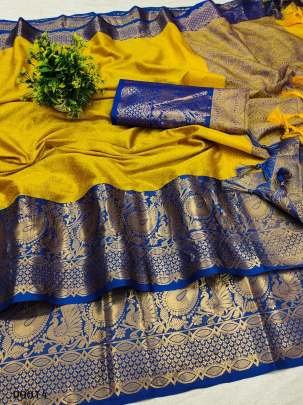 Exclusive Pure Yellow Cotton Silk saree with blouse