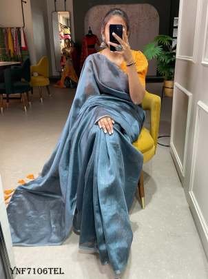 Exclusive Pure Melanin Silk Sky Blue Sarees at Fab Funda