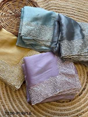 Exclusive Purple Chiffon Organza Silk Saree With Embroidery Work