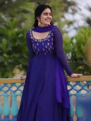 Exclusive Purple Chinnon Silk Anarkali Suit Set