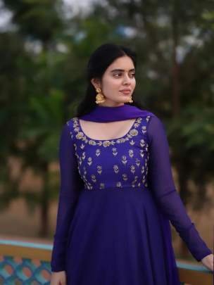 Exclusive Purple Chinnon Silk Anarkali Suit Set