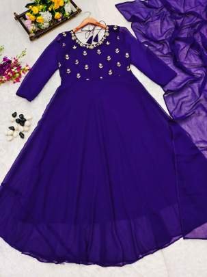 Exclusive Purple Chinnon Silk Anarkali Suit Set