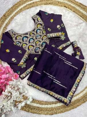 Exclusive Purple Multi Work Natural Rangoli Silk Saree With Fancy Stitched Blouse