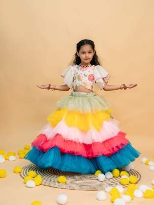 Exclusive Rainbow Shiny Nett Frill Lehenga Choli