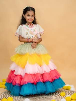 Exclusive Rainbow Shiny Nett Frill Lehenga Choli