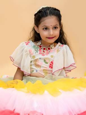 Exclusive Rainbow Shiny Nett Frill Lehenga Choli