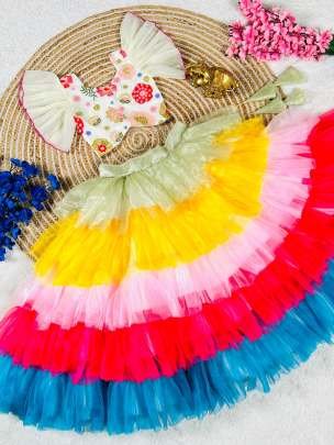 Exclusive Rainbow Shiny Nett Frill Lehenga Choli