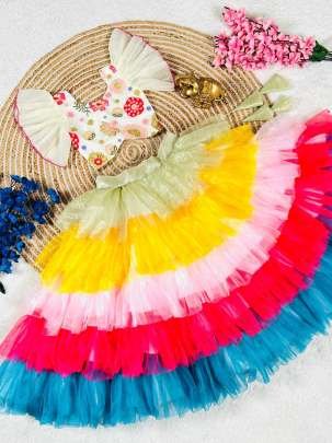 Exclusive Rainbow Shiny Nett Frill Lehenga Choli