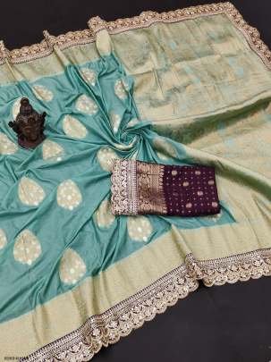 Exclusive Rama Multi Work Khadi Georgette Silk Saree 