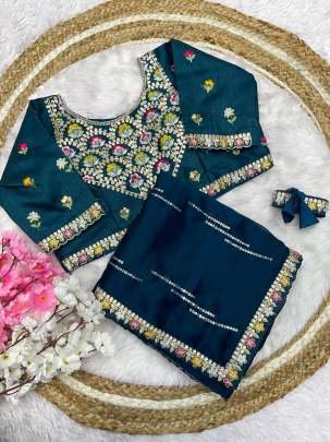 Exclusive Rama Multi Work Natural Rangoli Silk Saree With Stitched Blouse