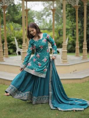 Exclusive Rama Wedding Designer Chinon Kurtis Palazo Set