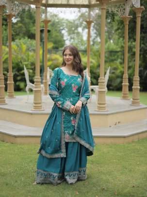 Exclusive Rama Wedding Designer Chinon Kurtis Palazo Set