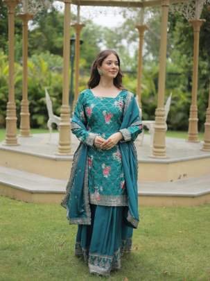 Exclusive Rama Wedding Designer Chinon Kurtis Palazo Set