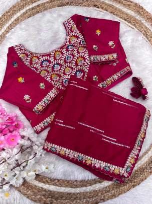 Exclusive Rani Multi Work Natural Rangoli Silk Saree With Stitched Blouse