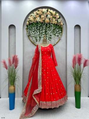 Exclusive Red Party Wear Georgette Gown