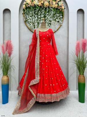 Exclusive Red Party Wear Georgette Gown