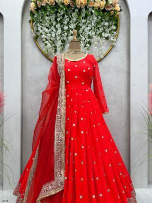 Exclusive Red Party Wear Georgette Gown